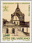 Duomo di Torino - (19.5.1998) - Scorcio del Duomo di Torino. In alto, le chiavi decussate sormontate dal triregno e la scritta Ostensione della Sindone Torino 1998; in basso la scritta Citt del Vaticano ed il valore. Policromo.