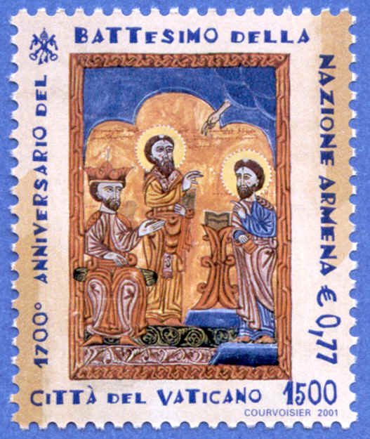 S. Gregorio Illuminatore fa scrivere da Agatangelo, davanti al re Tiridate convertito, la storia degli Armeni 
