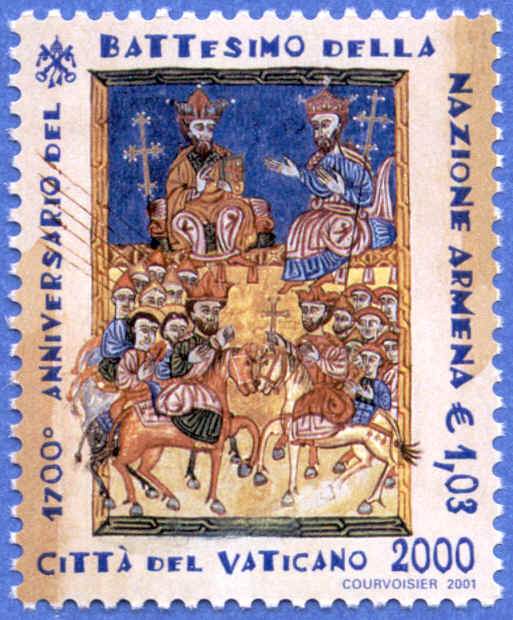 Incontro tra S. Gregorio Illuminatore e re Tiridate, da un lato, e l'imperatore Costantino e Papa Silvestro I, dall'altro 